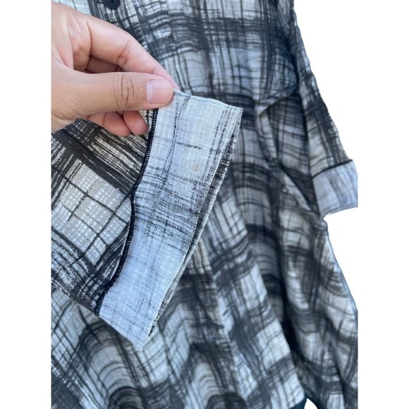 Cynthia Ashby Women's L Large gray plaid Linen longsleeve button up dress - Picture 8 of 13